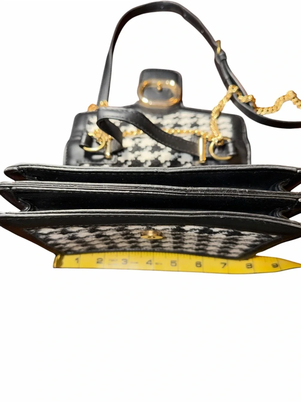 Women’s Black and Cream Houndstooth Crossbody Satchel